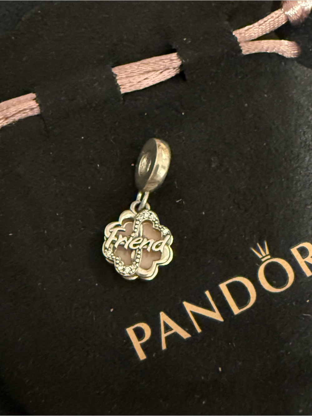 Pandora Pink 'Friend' Flower Dangle Charm